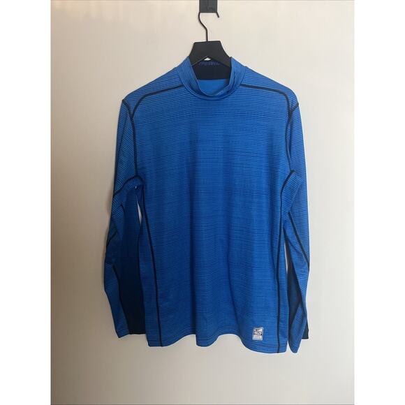 Nike Pro Combat Dri-Fit Hyperwarm Blue Mock Neck Shirt Mens Size Large Thick - Picture 5 of 13